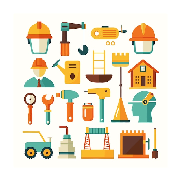 Ilustración vectorial del conjunto de iconos de construcción y herramientas
