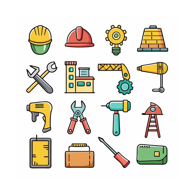 Ilustración vectorial del conjunto de iconos de construcción y herramientas