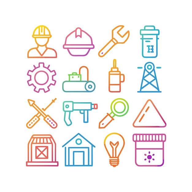 Ilustración vectorial del conjunto de iconos de construcción y herramientas