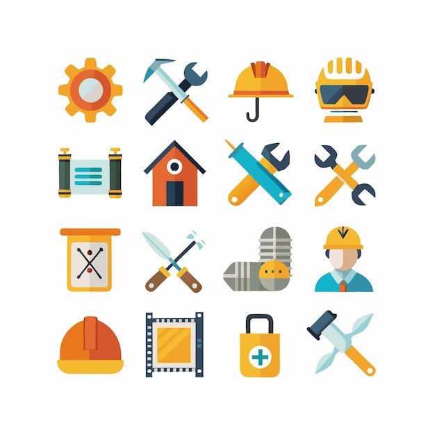 Ilustración vectorial del conjunto de iconos de construcción y herramientas