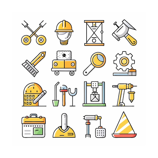 Ilustración vectorial del conjunto de iconos de construcción y herramientas