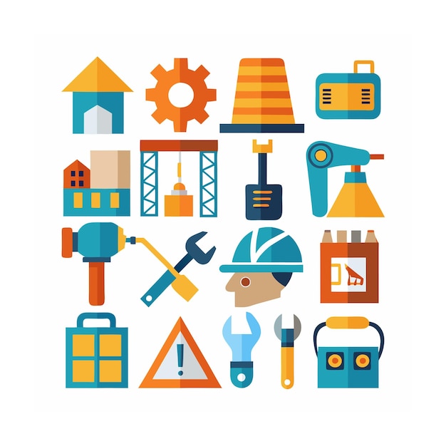 Ilustración vectorial del conjunto de iconos de construcción y herramientas