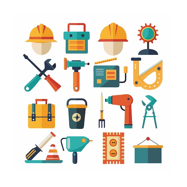 Ilustración vectorial del conjunto de iconos de construcción y herramientas
