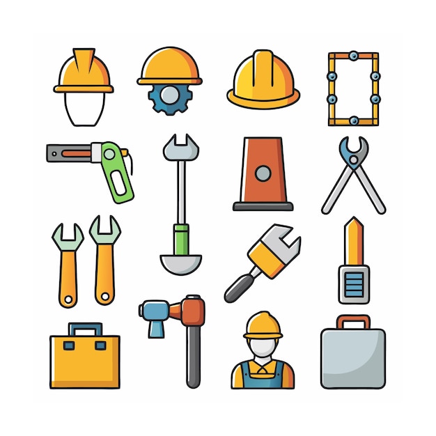 Ilustración vectorial del conjunto de iconos de construcción y herramientas
