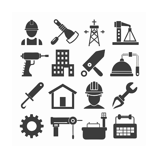 Ilustración vectorial del conjunto de iconos de construcción y herramientas