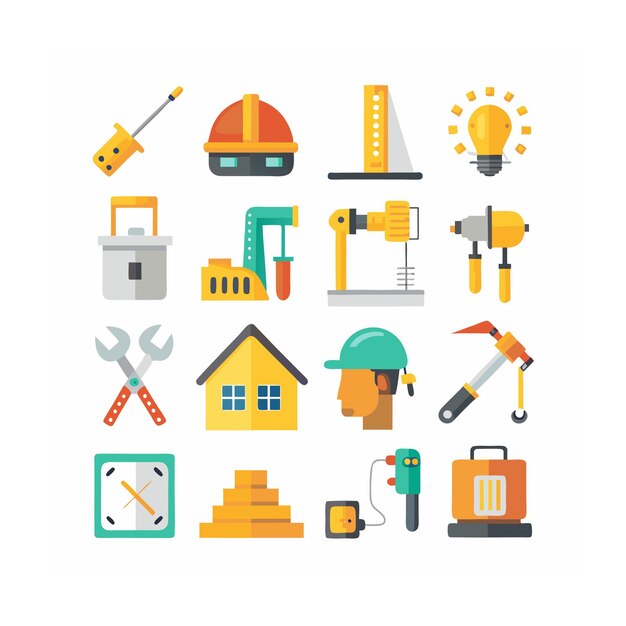 Ilustración vectorial del conjunto de iconos de construcción y herramientas