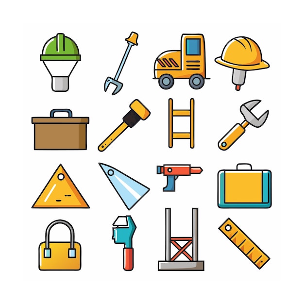 Ilustración vectorial del conjunto de iconos de construcción y herramientas