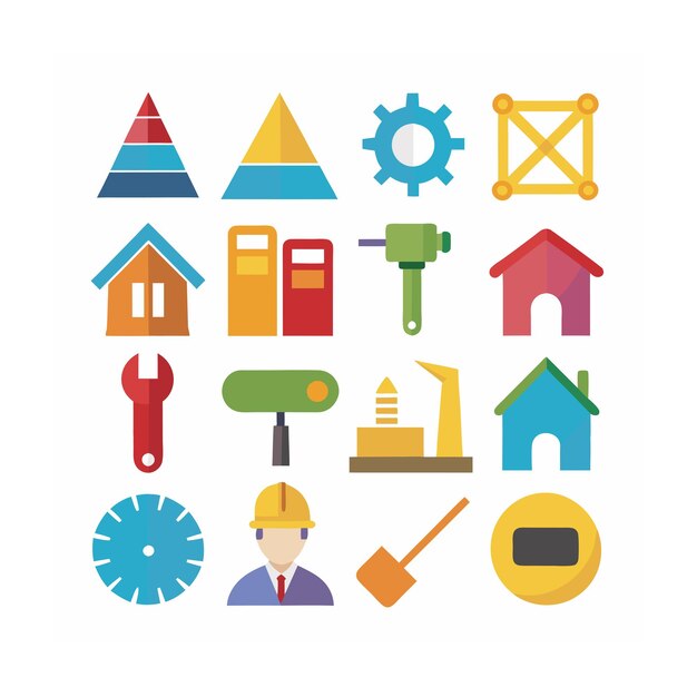 Ilustración vectorial del conjunto de iconos de construcción y herramientas