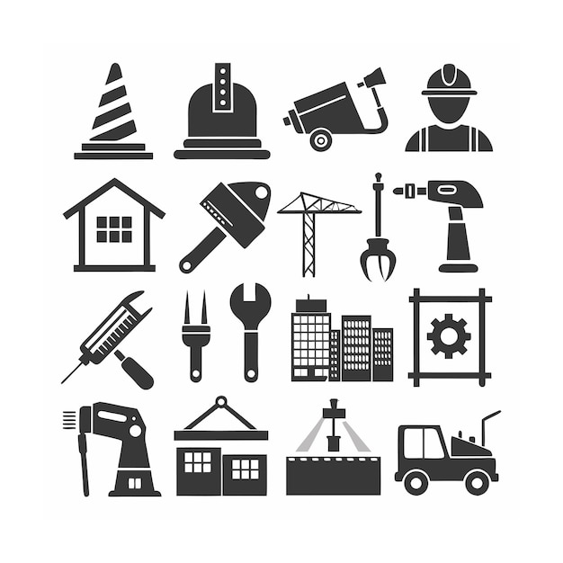 Ilustración vectorial del conjunto de iconos de construcción y herramientas