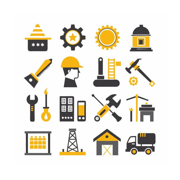 Ilustración vectorial del conjunto de iconos de construcción y herramientas