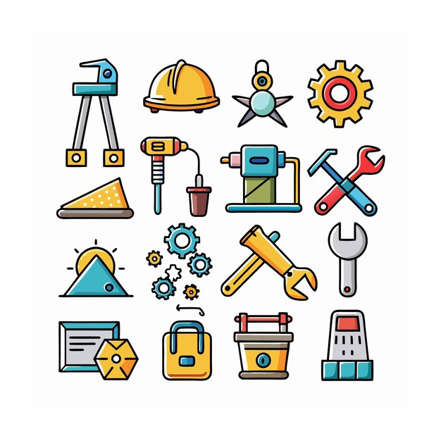 Ilustración vectorial del conjunto de iconos de construcción y herramientas