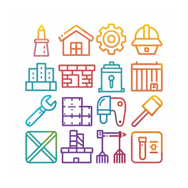 Ilustración vectorial del conjunto de iconos de construcción y herramientas