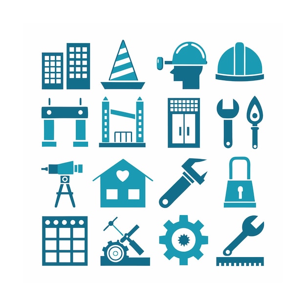 Ilustración vectorial del conjunto de iconos de construcción y herramientas