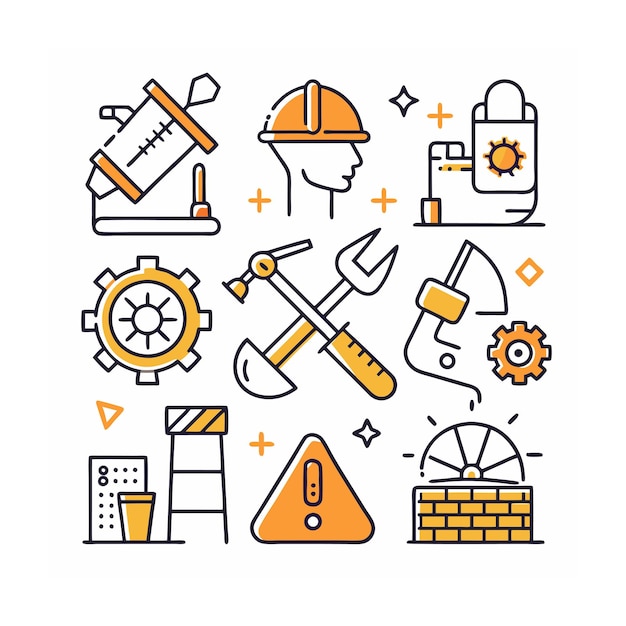 Ilustración vectorial del conjunto de iconos de construcción y herramientas