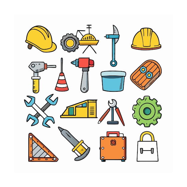 Ilustración vectorial del conjunto de iconos de construcción y herramientas