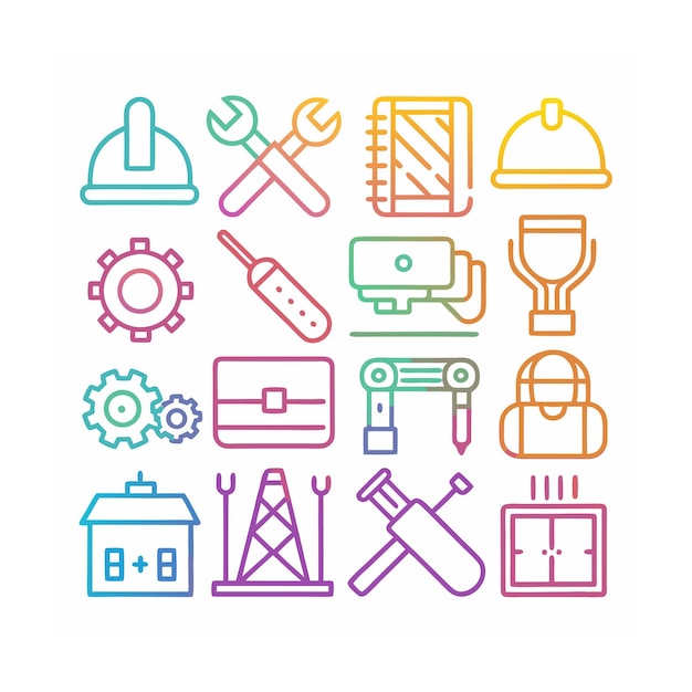 Ilustración vectorial del conjunto de iconos de construcción y herramientas