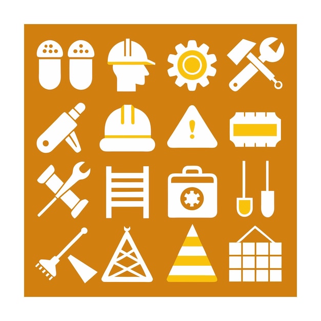 Ilustración vectorial del conjunto de iconos de construcción y herramientas