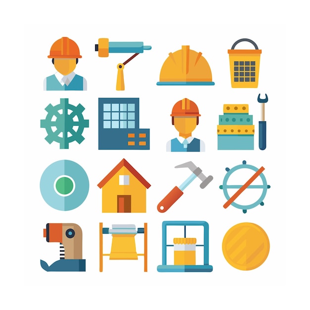 Ilustración vectorial del conjunto de iconos de construcción y herramientas