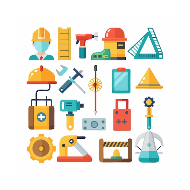Ilustración vectorial del conjunto de iconos de construcción y herramientas