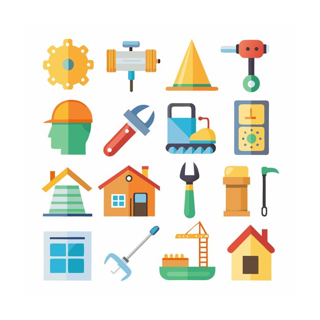 Ilustración vectorial del conjunto de iconos de construcción y herramientas