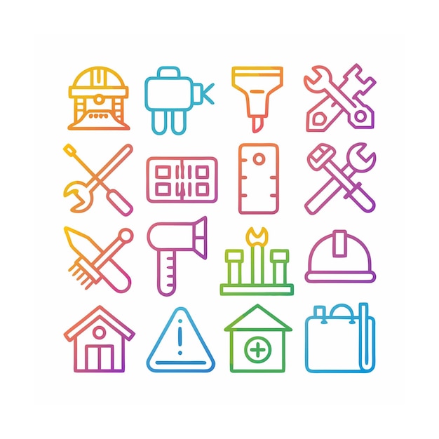 Ilustración vectorial del conjunto de iconos de construcción y herramientas