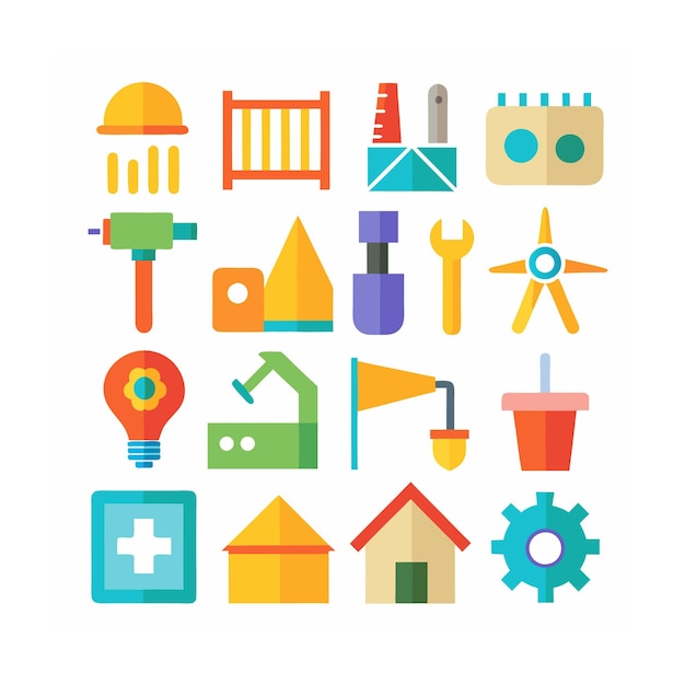 Ilustración vectorial del conjunto de iconos de construcción y herramientas