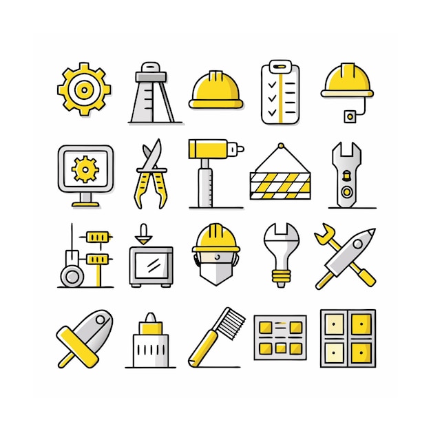 Ilustración vectorial del conjunto de iconos de construcción y herramientas