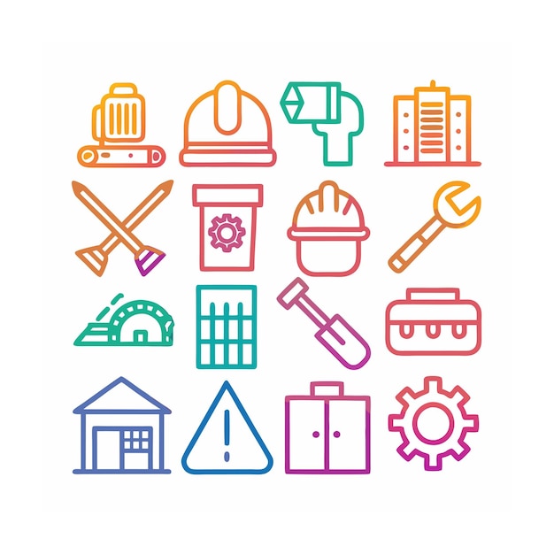 Ilustración vectorial del conjunto de iconos de construcción y herramientas