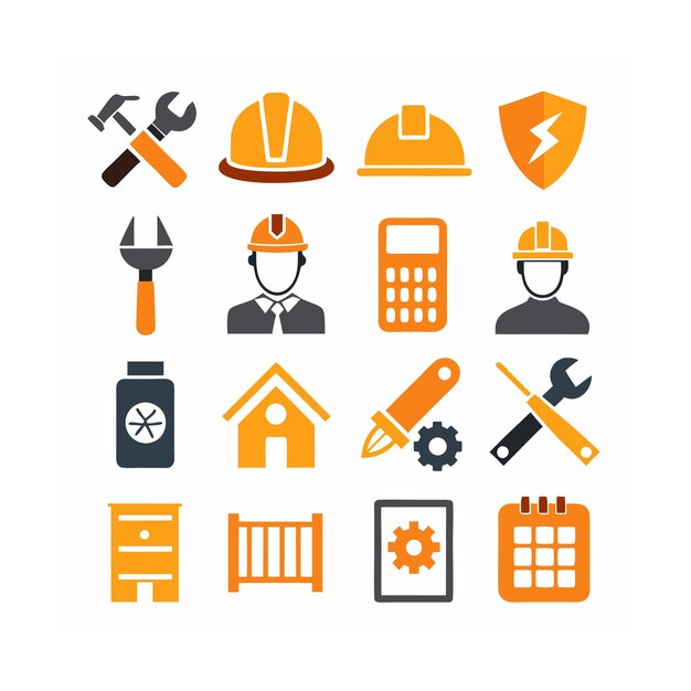 Ilustración vectorial del conjunto de iconos de construcción y herramientas