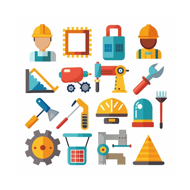 Ilustración vectorial del conjunto de iconos de construcción y herramientas
