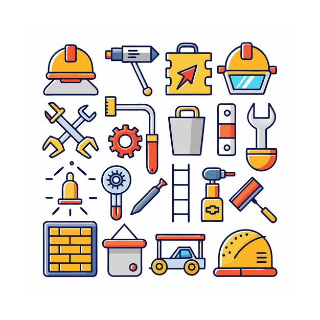 Ilustración vectorial del conjunto de iconos de construcción y herramientas