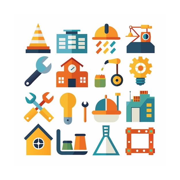 Ilustración vectorial del conjunto de iconos de construcción y herramientas