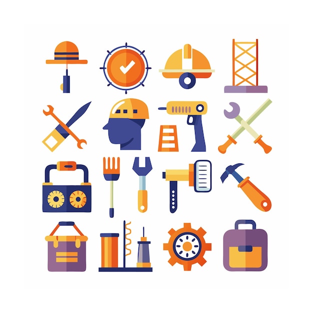Ilustración vectorial del conjunto de iconos de construcción y herramientas