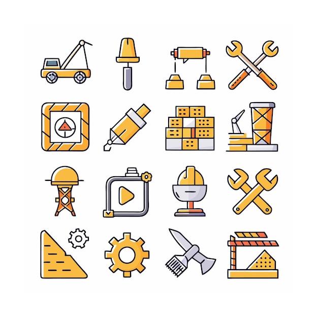 Ilustración vectorial del conjunto de iconos de construcción y herramientas