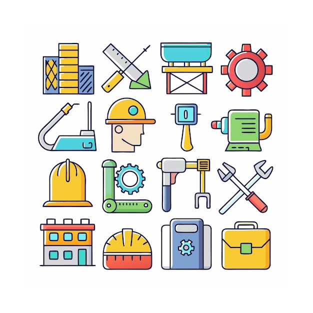 Ilustración vectorial del conjunto de iconos de construcción y herramientas