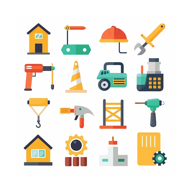 Ilustración vectorial del conjunto de iconos de construcción y herramientas