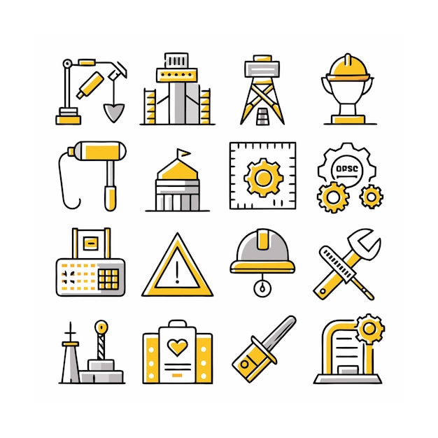 Ilustración vectorial del conjunto de iconos de construcción y herramientas
