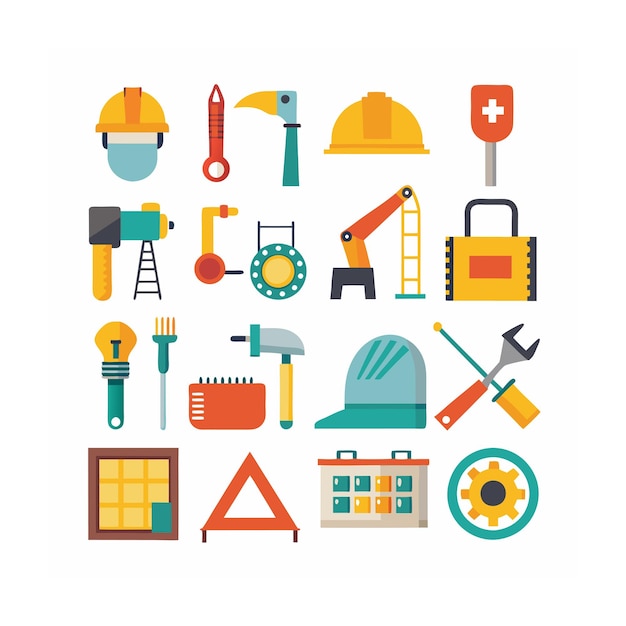 Ilustración vectorial del conjunto de iconos de construcción y herramientas