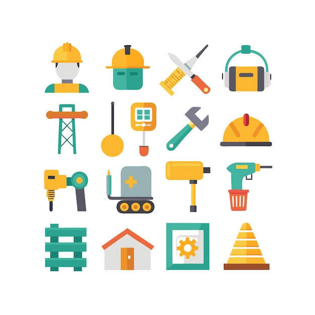 Ilustración vectorial del conjunto de iconos de construcción y herramientas