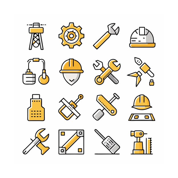 Ilustración vectorial del conjunto de iconos de construcción y herramientas