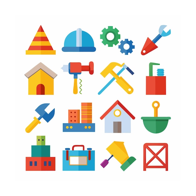 Ilustración vectorial del conjunto de iconos de construcción y herramientas