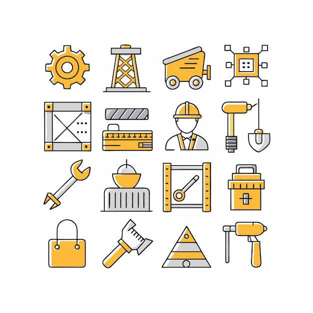 Ilustración vectorial del conjunto de iconos de construcción y herramientas