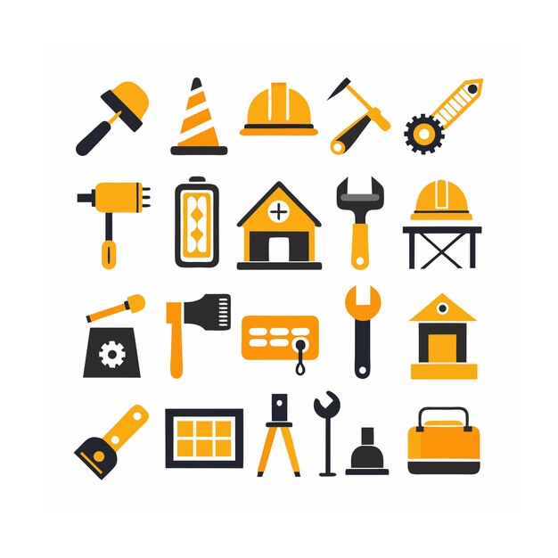 Ilustración vectorial del conjunto de iconos de construcción y herramientas