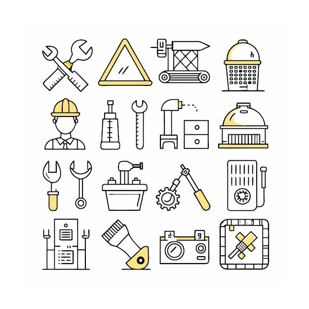 Ilustración vectorial del conjunto de iconos de construcción y herramientas