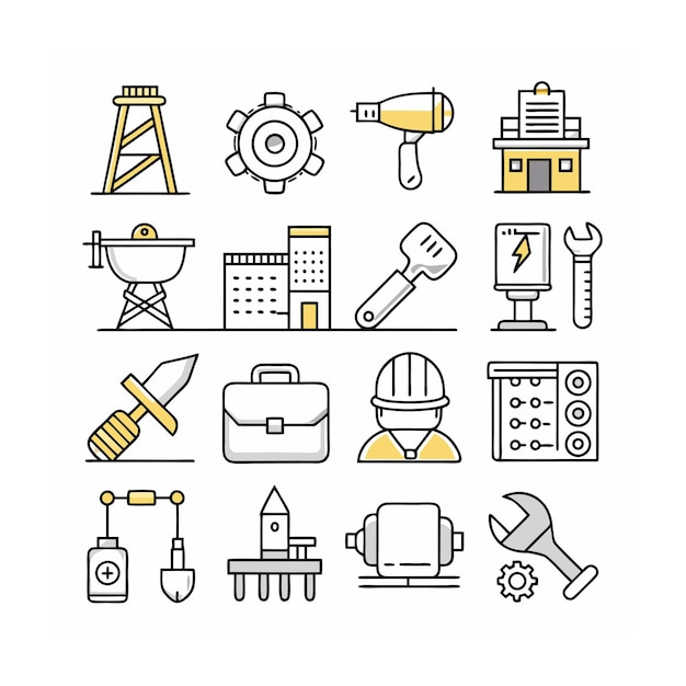 Ilustración vectorial del conjunto de iconos de construcción y herramientas