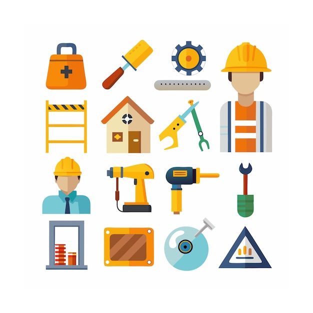 Ilustración vectorial del conjunto de iconos de construcción y herramientas