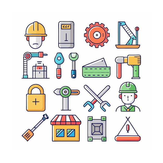 Ilustración vectorial del conjunto de iconos de construcción y herramientas