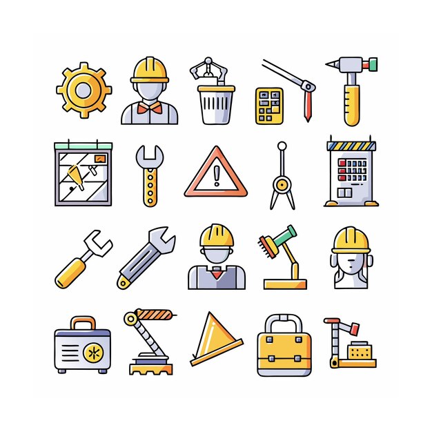 Ilustración vectorial del conjunto de iconos de construcción y herramientas