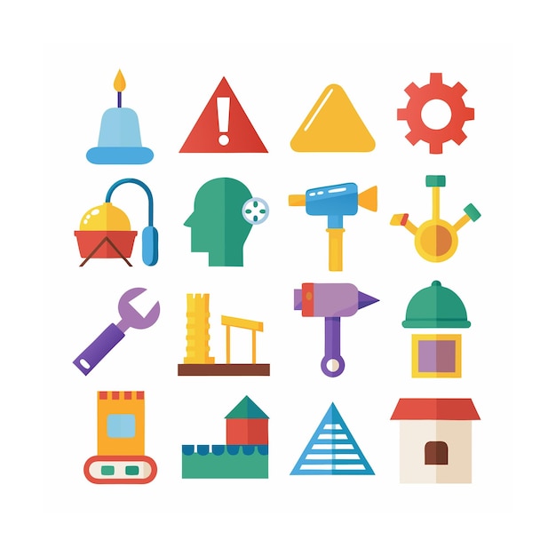 Ilustración vectorial del conjunto de iconos de construcción y herramientas