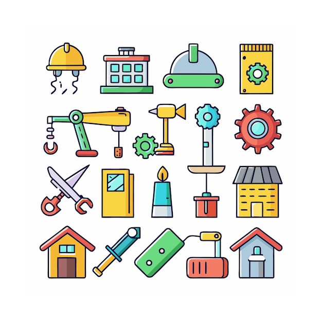 Ilustración vectorial del conjunto de iconos de construcción y herramientas